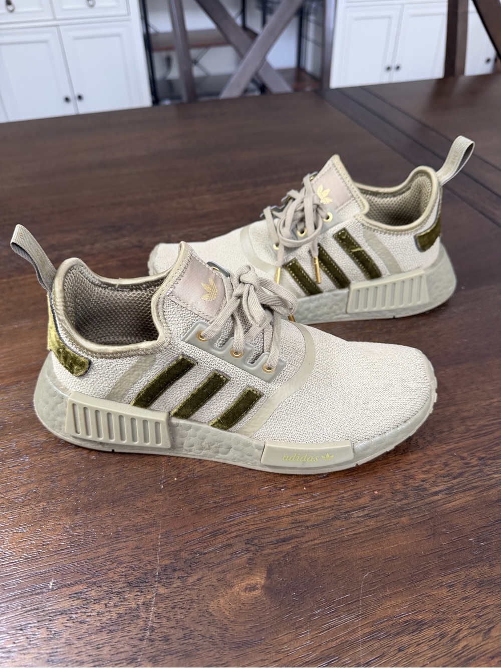 adidas Kids NMD R1 Sneakers in olive green and gold